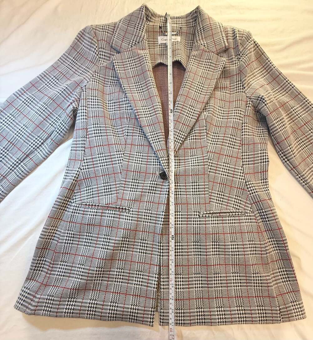 Calvin Klein Women's Plaid One-Button Blazer Jacket, Size L